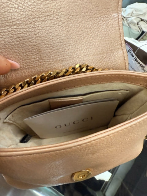 Pre Owned Gucci Pebbled Metallic Gold Designer Bag W/ Dustbag