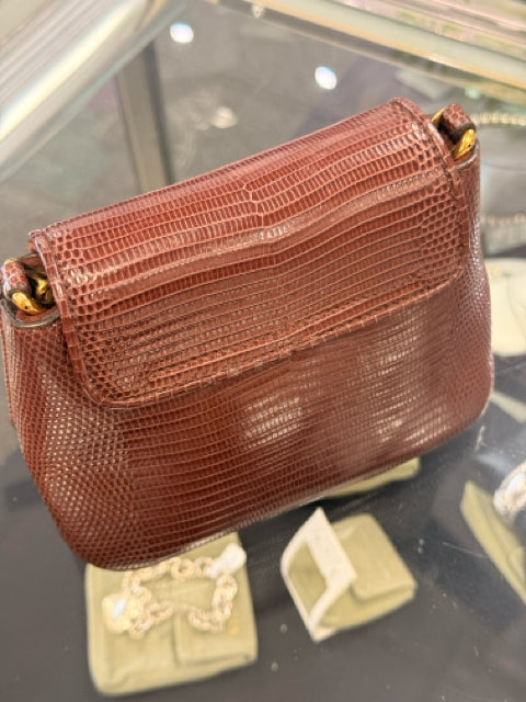 Pre Owned Gucci Lizard Brown Designer Bag W/ Dustbag