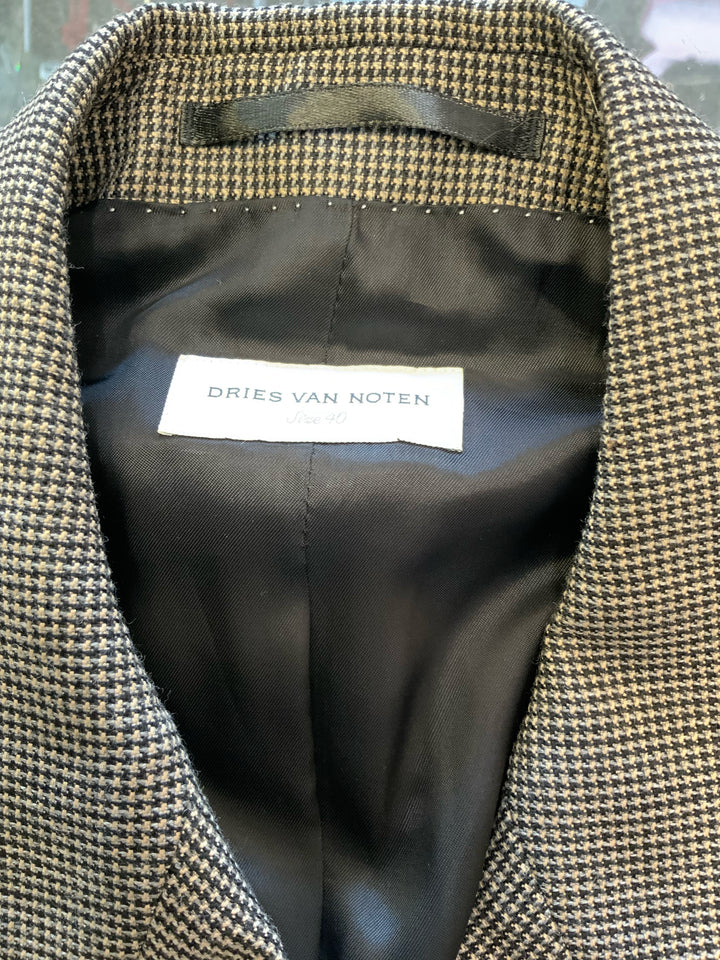 DRIES VAN NOTEN Micro Houndstooth Double Breast Blazer Sz 40