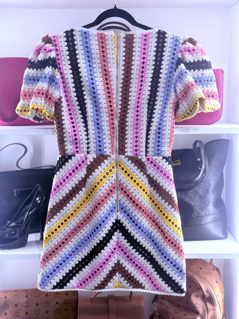 Elliatt Sz M Multi Crochet Stripe Dress