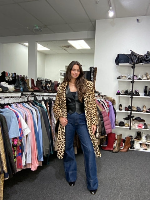 Pre Owned Long Cheetah Print Fur Coat. Sz M/L