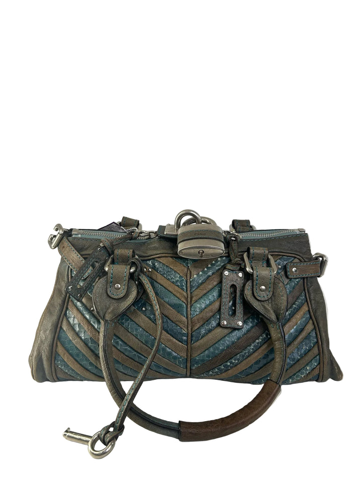 Chloe Snakeskin/Calfskin Chevron Paddington Designer Bag