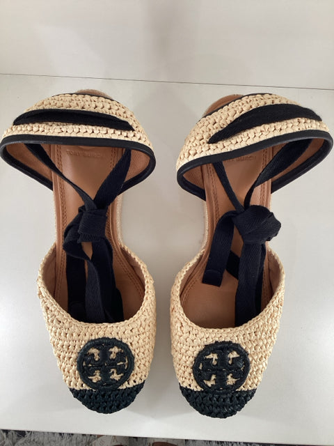 Pre Owned Tory Burch Sz 9 Crochet Toe Cap Wedge Espadrilles Shoes