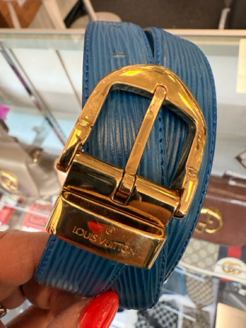 Louis Vuitton 85/34 epi bright blue gold buckle Belt