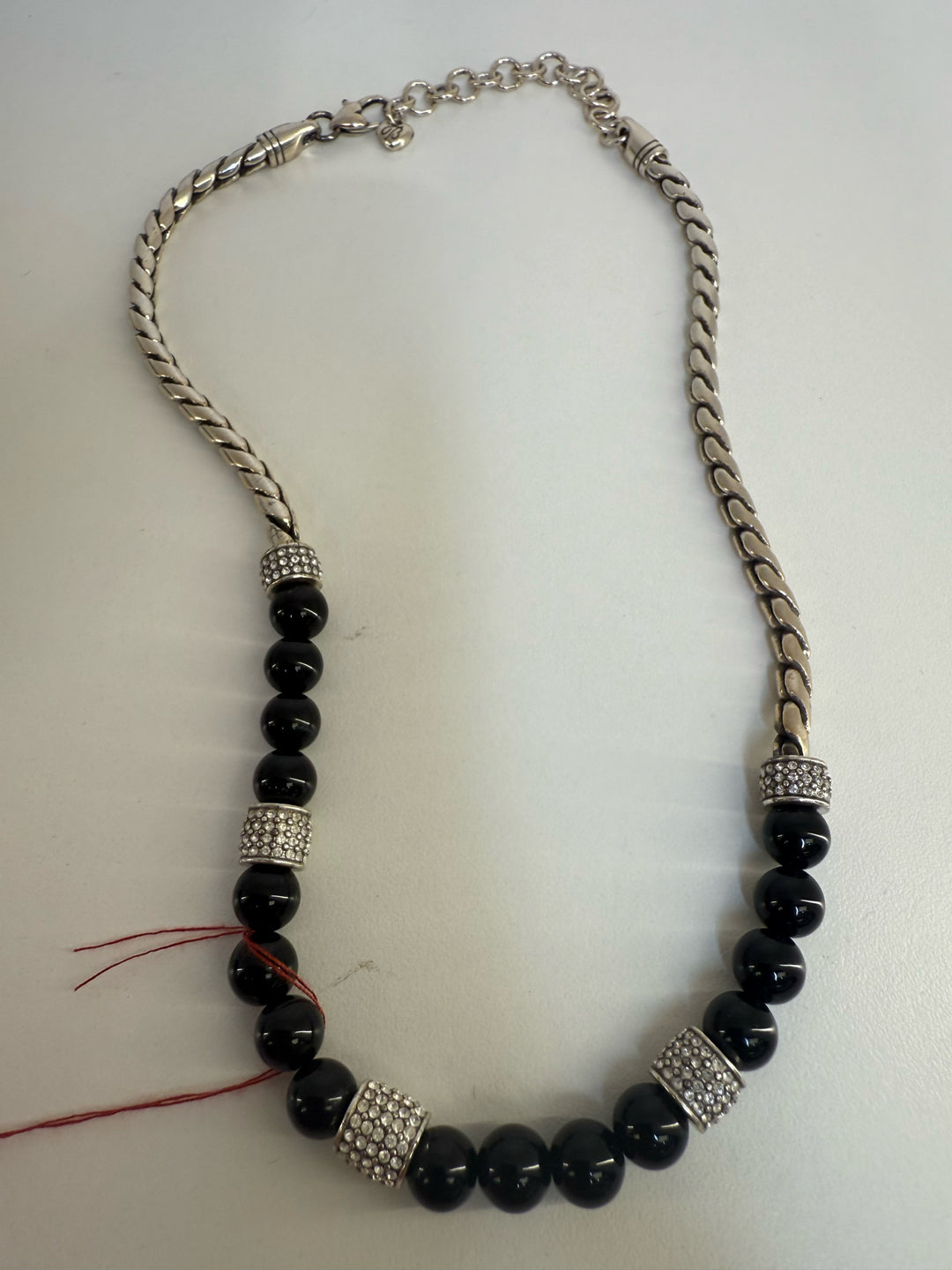 Brighton Black Shiny Beads/czs Silver Tone Necklace