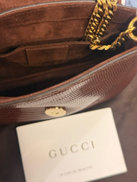 Pre Owned Gucci Lizard Brown Designer Bag W/ Dustbag