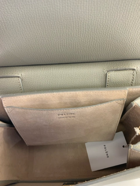 NWT  POLENE Taupe Pebbled Leather top handle w/ gold front closure shoulder bag.