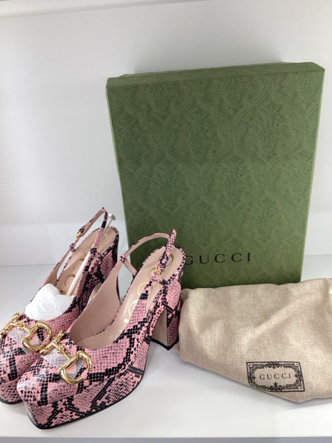 NIB Gucci NIB Chunky Pink Python Platfrom GG Slingback Sandal Designer