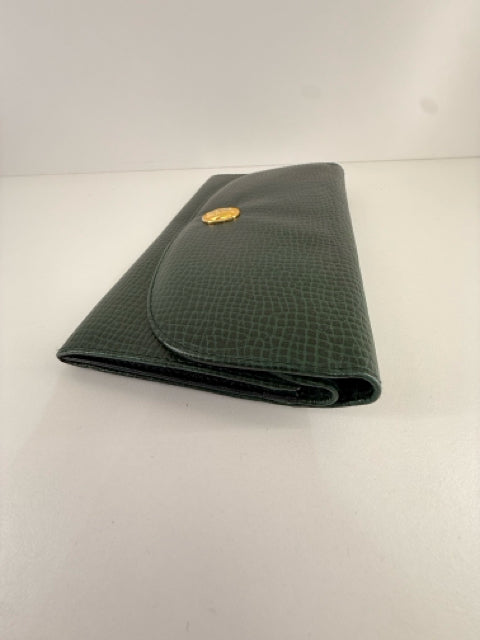 Vintage Christian Dior Green Leather Wallet w/ Gold CD Hardware