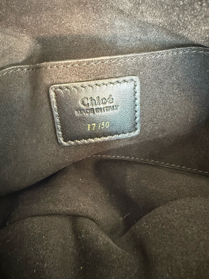 Chloe Chain Black Horse Shoulder Bag in Curly Shearling