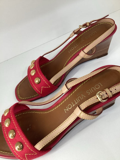 36.5 Louis Vuitton Red Wedge Heels Shoes Sandals