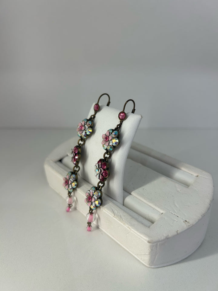 Michal Negrin Pink Flower Dangle Earrings