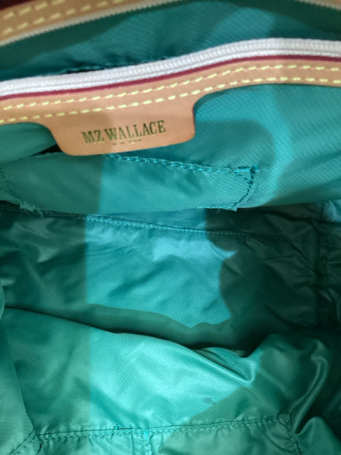 Pre Owned Mz Wallace Nylon Green/Blue X LARGE 2 Strap Quilted Tote Bag