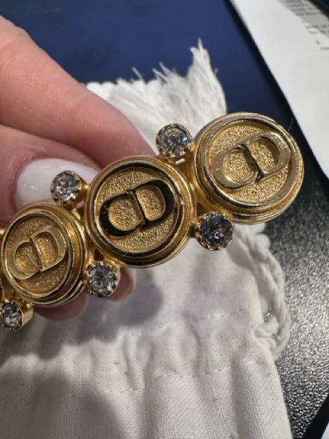 Vintage Dior Gold Tone 5 Station CD 8 Crystal Hair Clip Jewelry