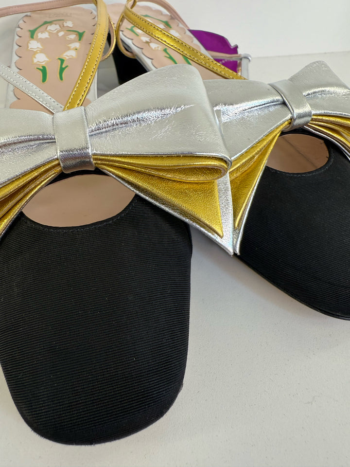 Valentino Bowow Moire Slingback Designer Shoes Size 10.5