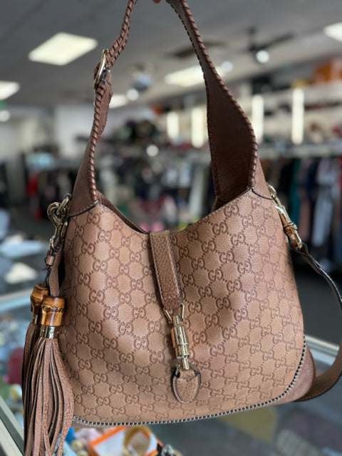 Gucci GG Tan Leather Jackie Hobo Designer Shoulder Bag