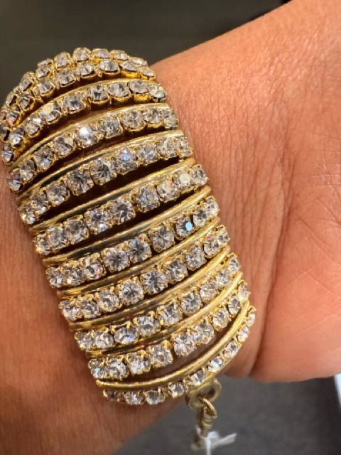 Vintage Wide Clear Rhinestone Bracelet