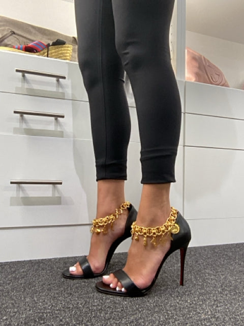 NEW Christian Louboutin Gourmi 100 Gold Charm Designer Shoes Sz 39