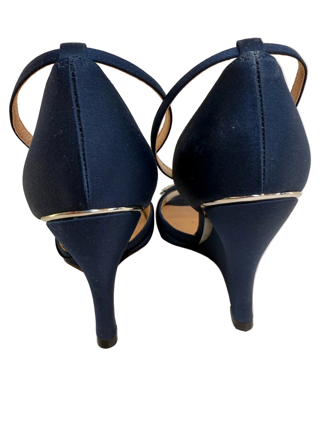 Nina Navy Wedge Satin Sandles Sz 8