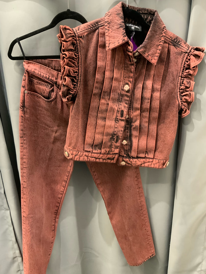 Chanel 24A Denim 2 PC Ensemble, Vest & Trouser Size 36-38
