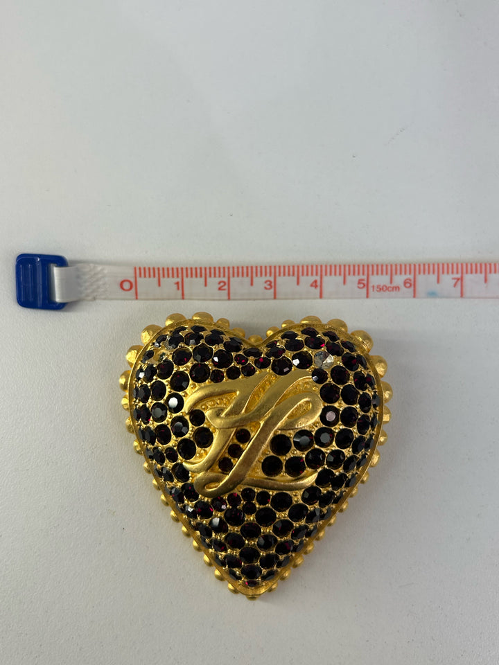 Karl Lagerfeld 3.25" KL Ruby Rhinestone Pin Jewelry