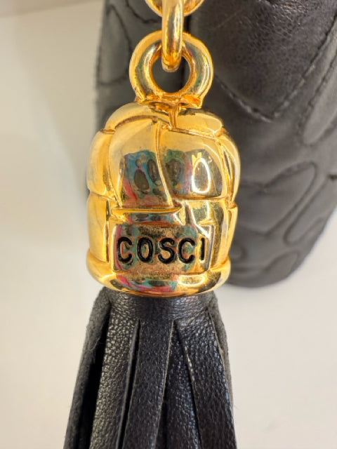 Cosci Black Leather Bag Purse W/ 2 Gold Chain Metal Handle