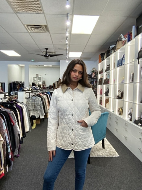 Pre Owned Barbour Sz 6 Quilted Pattern Corduroy Collar Cream Jacket