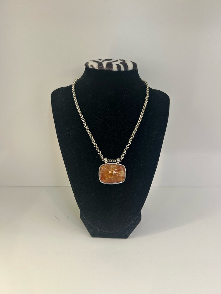 Givenchy Rolo chain/honey lucite 1.25" Rectangle Pendant Necklace
