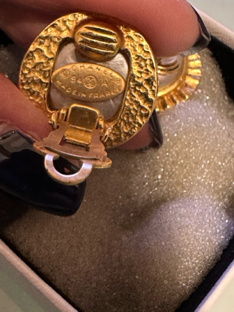 Chanel Designer Ribbon Dot  Earrings Clip On Vintage 1994