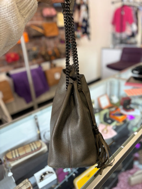 Gucci Leather Gunmetal Soho Chain Totes Hand Bag