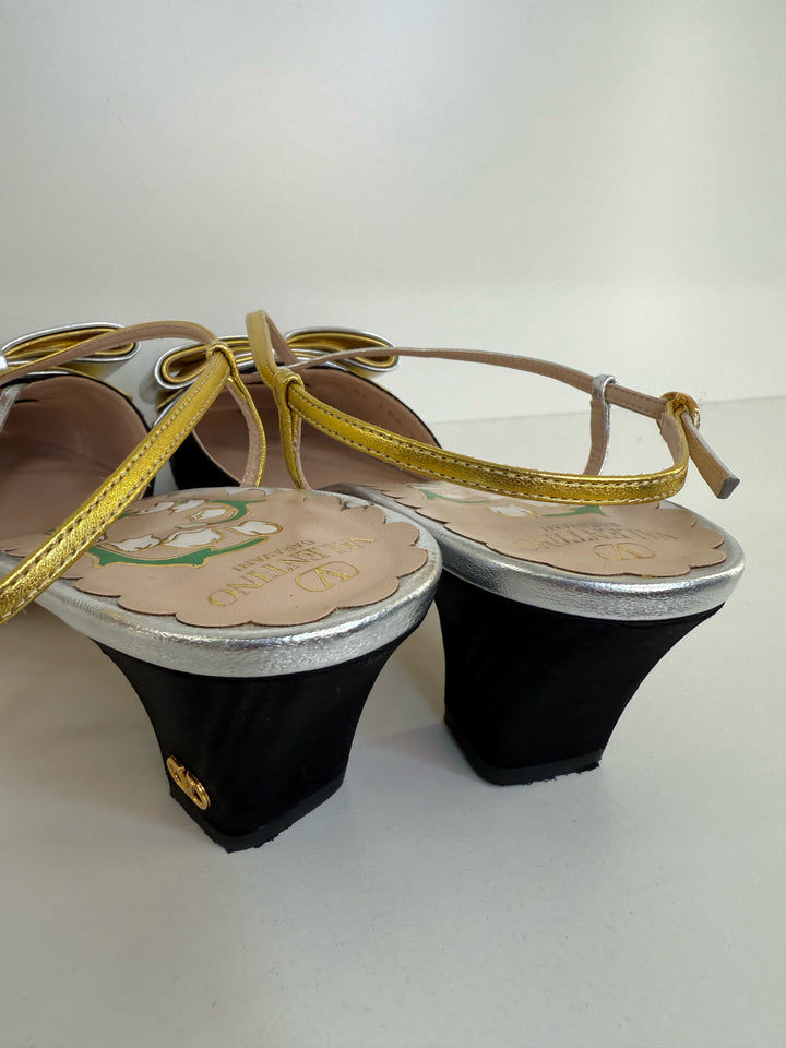 Valentino Bowow Moire Slingback Designer Shoes Size 10.5