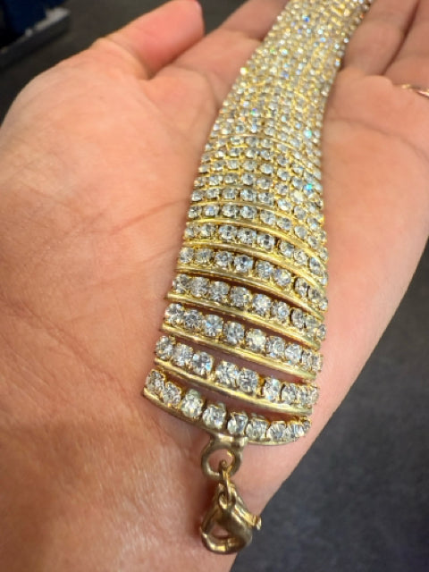 Vintage Wide Clear Rhinestone Bracelet