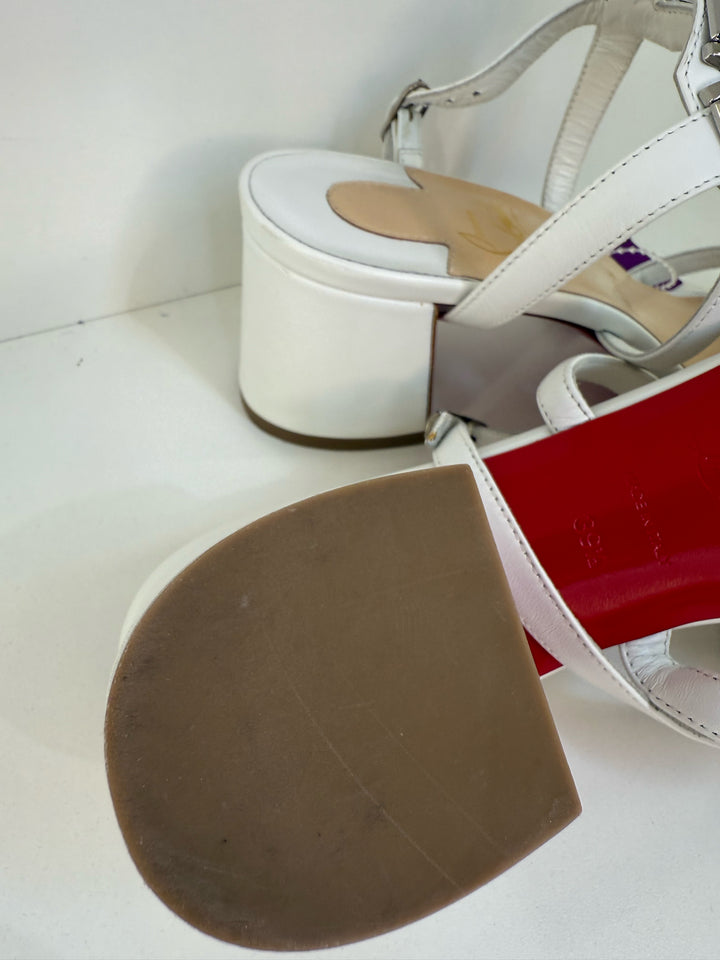 Christian Louboutin White Embellished Sandals Sz 39.5