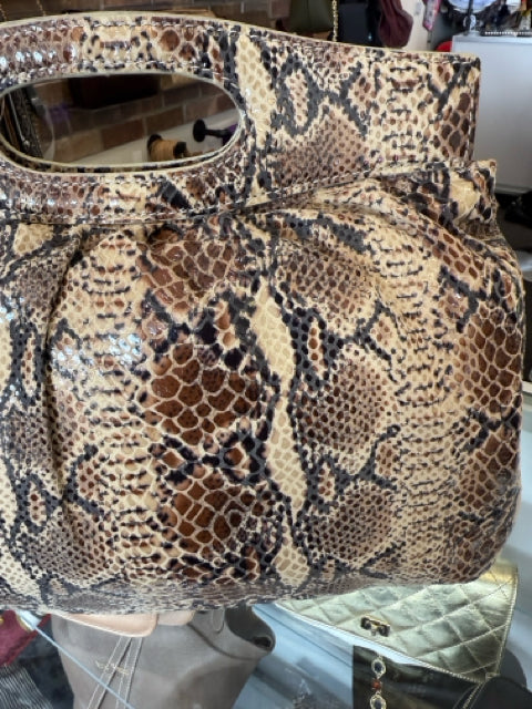 Perlina Snakeskin Print Clutch Bag