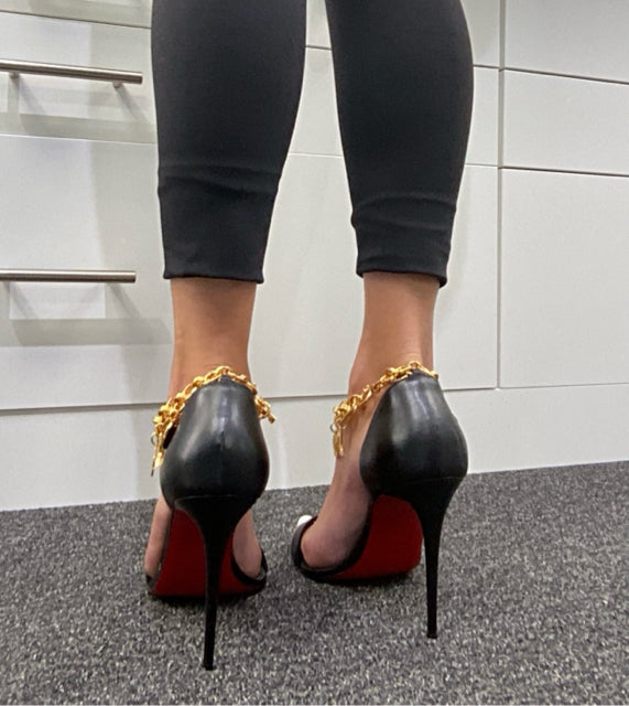 NEW Christian Louboutin Gourmi 100 Gold Charm Designer Shoes Sz 39