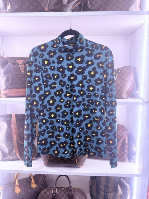 NWT La Double J Sz XL Turtle Neck Flower Leopard Print Blouse Top