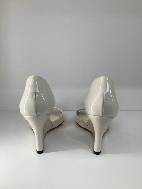 Sz 37 Gucci White Patent Leather Wedge Pumps Shoes
