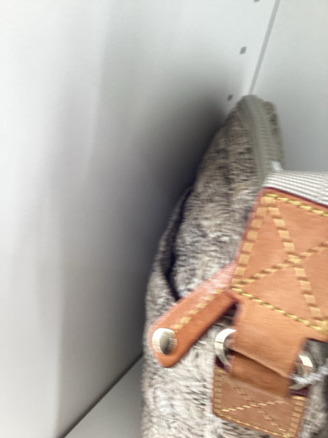 Pre Owned Mz Wallace Beige/Brown Nylon Basket Weave Print Cross Body Bag.
