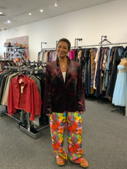 L'Agence Sz 12 Velvet Printed Blazer Jacket