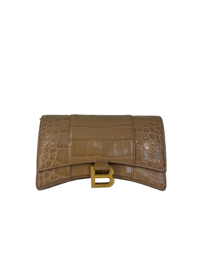 Balenciaga Leather Croc Print Designer Wallet on Chain