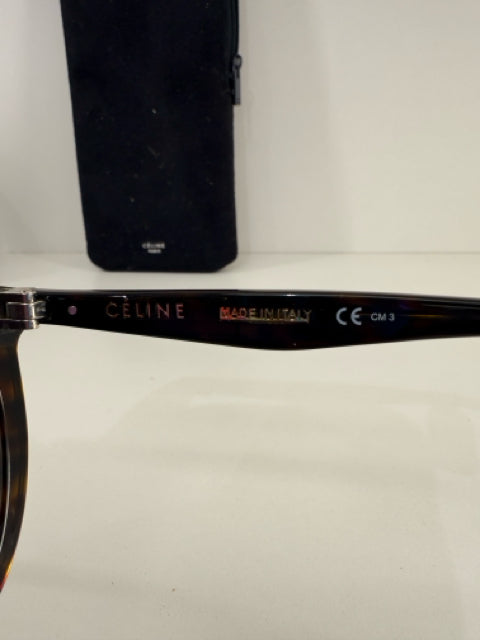Pre Owned Celine CL 41435/S 086W2 61 14 Black Tortoise Shell Sunglasses w/ Case