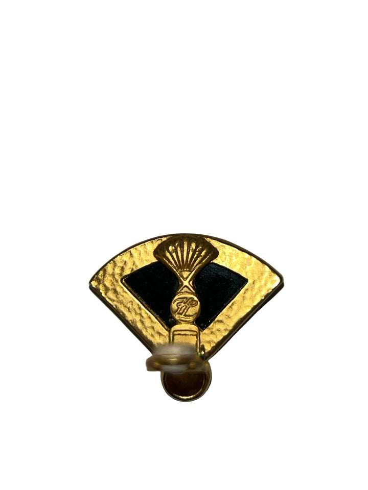 Vintage Karl Lagerfeld Gold Fan Earrings w/ KL