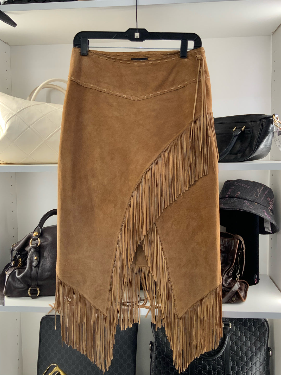 NWOT Bebe Suede Wrap Fringe Skirt Sz 4