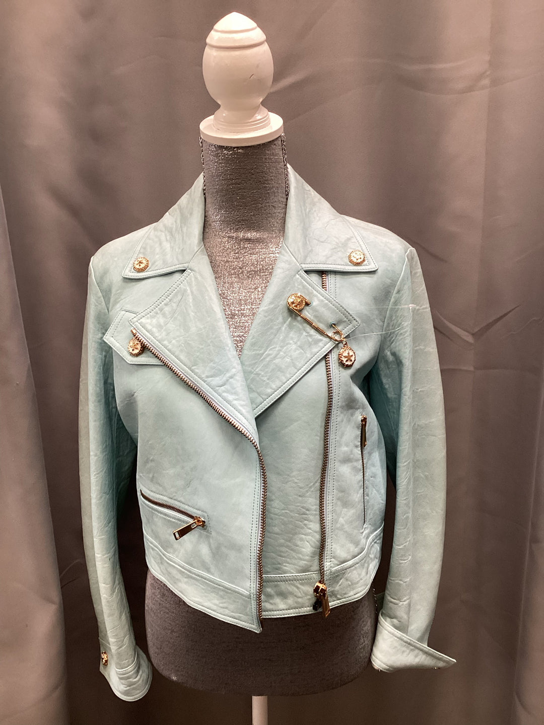 Versace Mint Leather Moto Jacket Size 40