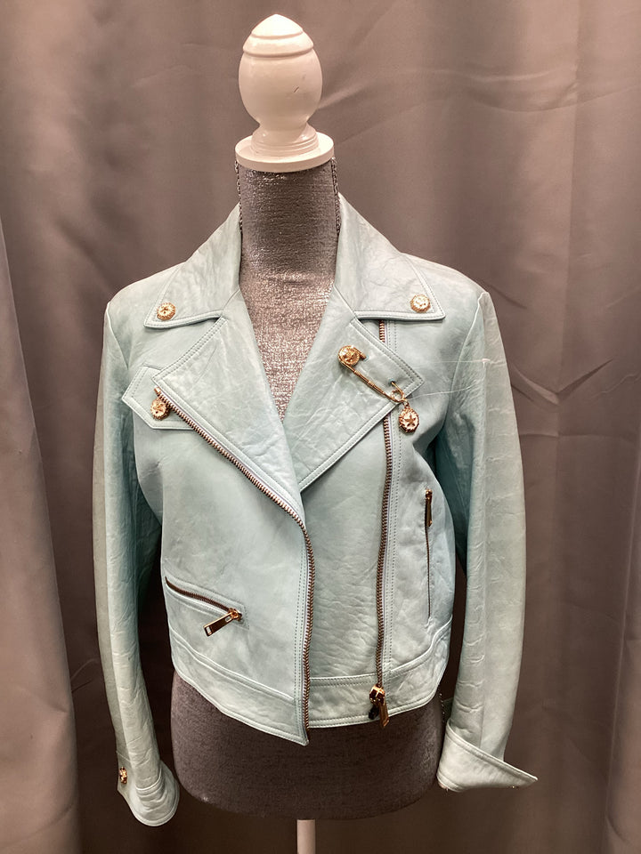 Versace Mint Leather Moto Jacket Size 40