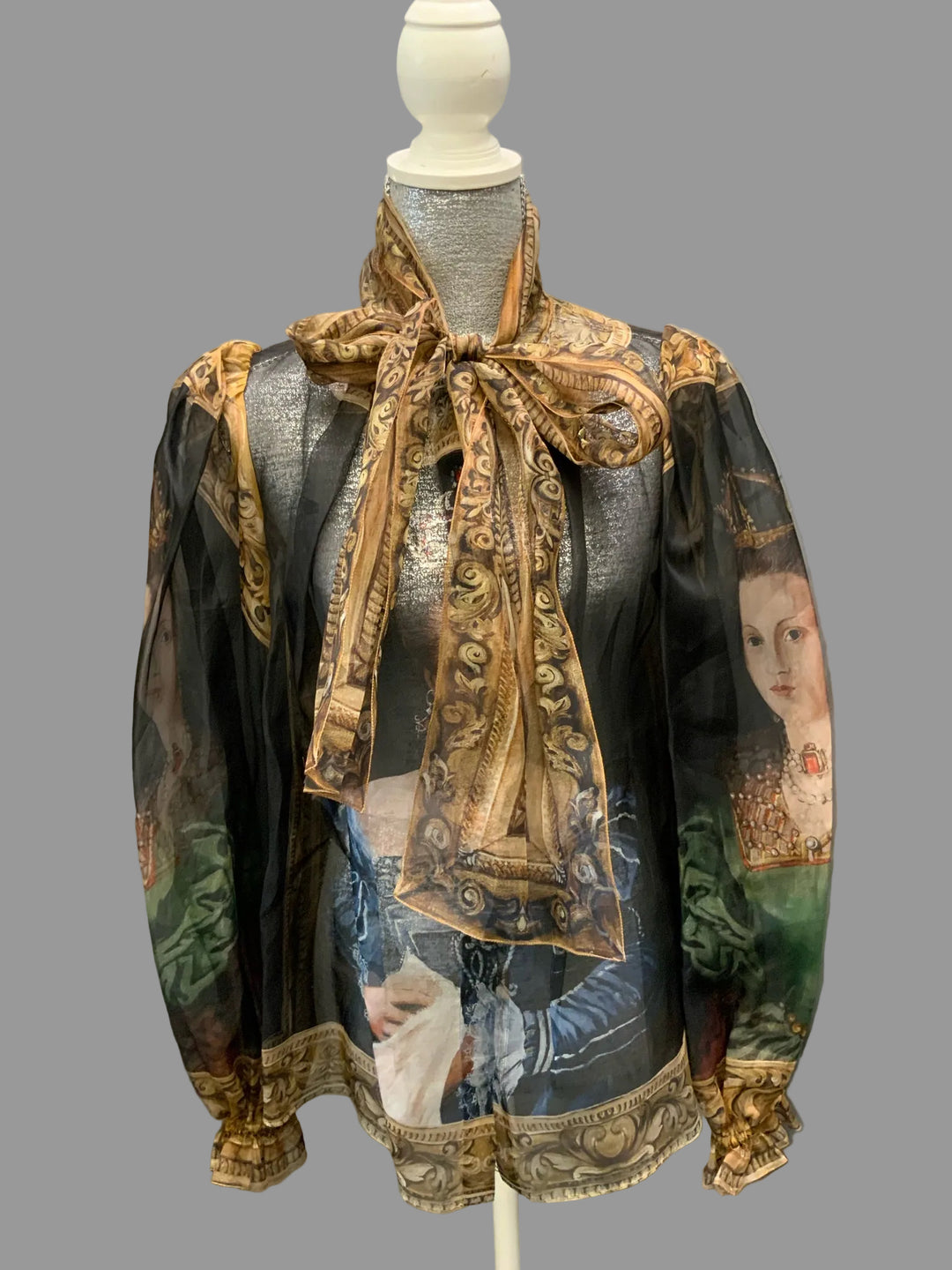 Dolce & Gabana Sheer Renaissance Portrait Blouse Size 8/10