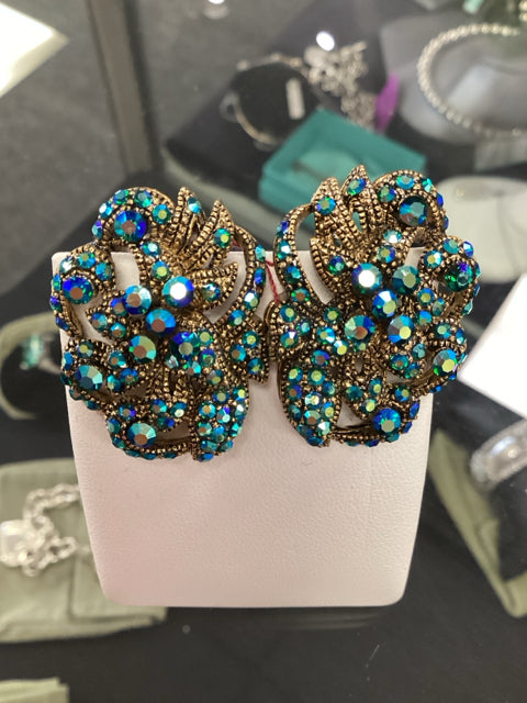 Vintage Clip on Blue Iridescent Earrings