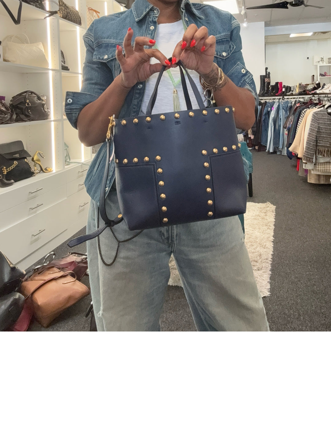 Tory Burch Leather T Studded Mini Tote w Crossbody Strap