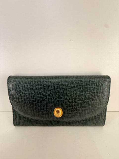 Vintage Christian Dior Green Leather Wallet w/ Gold CD Hardware