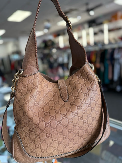 Gucci GG Tan Leather Jackie Hobo Designer Shoulder Bag